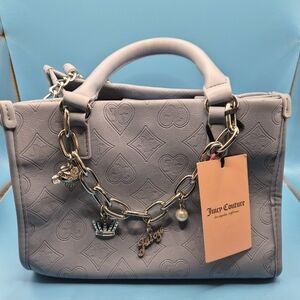 Juicy Couture Embossed Gray Satchel with Charm Chain